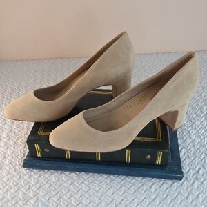 ANTONIO MELANI Beige Suede Block Heel Pumps 11M Brazil
